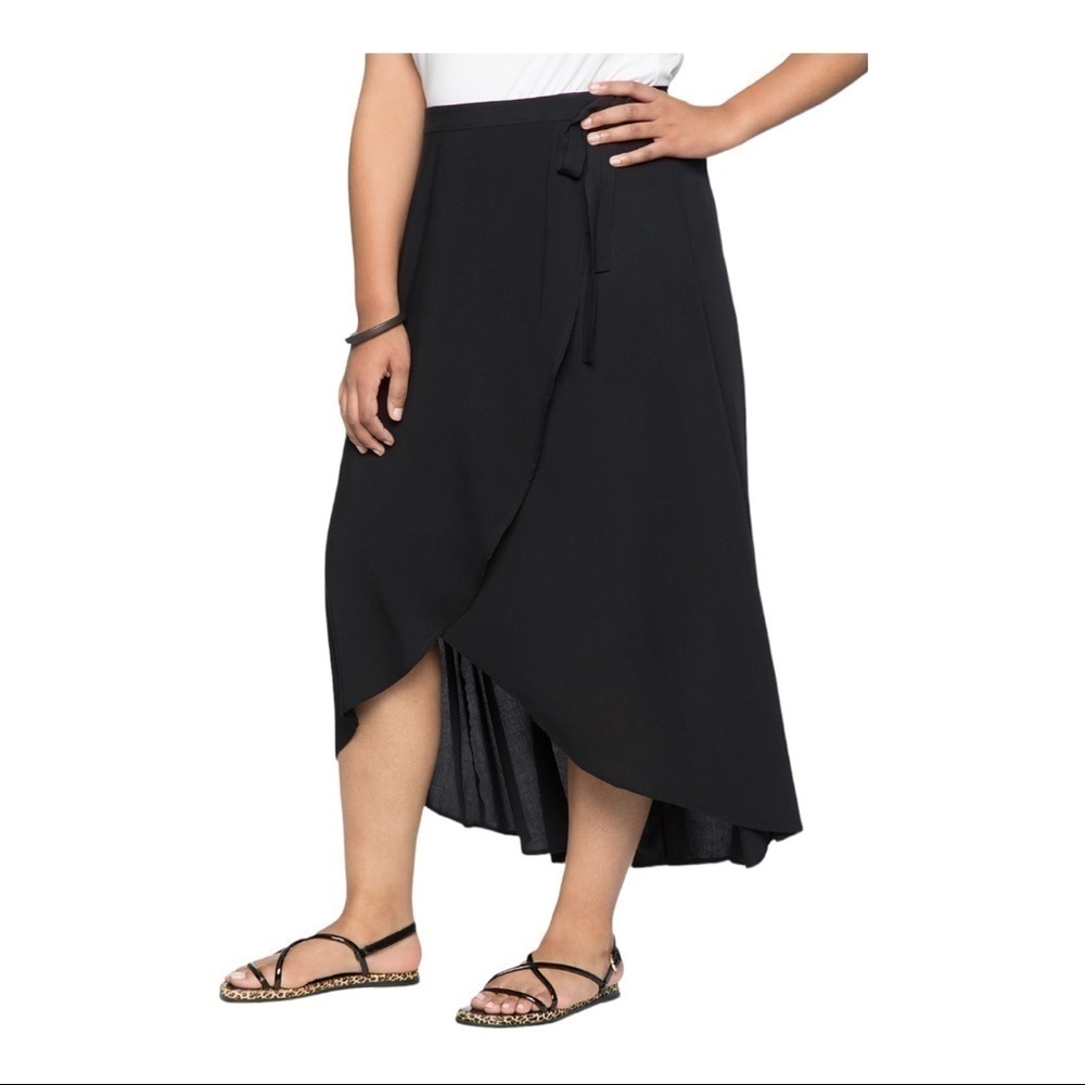 Eloquii High Low Wrap Skirt black